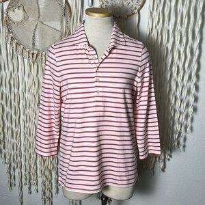 Renwick Red White 3/4 Sleeve Stripe Polo Size Small